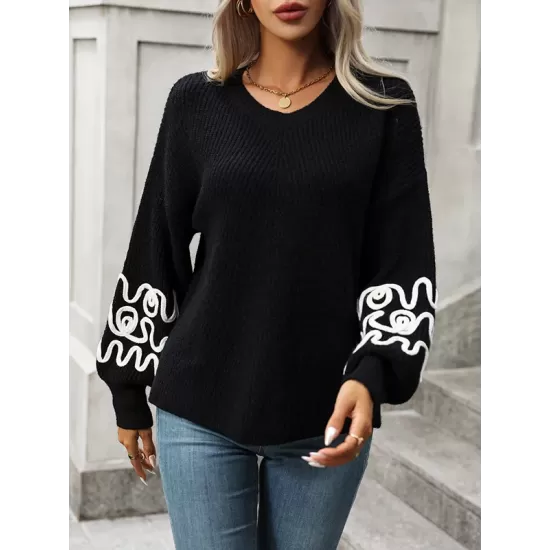 Hollow Long Sleeves Loose Round-Neck Sweater Tops Pullovers Knitwear