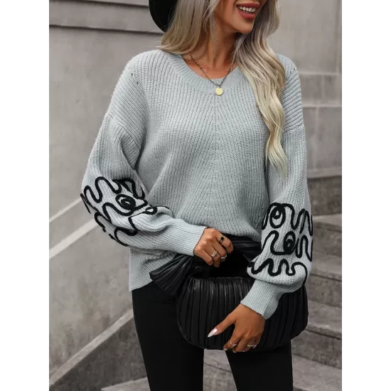 Hollow Long Sleeves Loose Round-Neck Sweater Tops Pullovers Knitwear