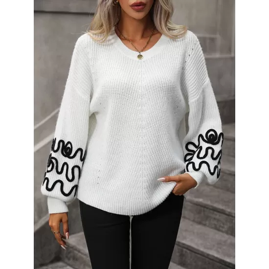 Hollow Long Sleeves Loose Round-Neck Sweater Tops Pullovers Knitwear