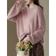 See-Through Solid Color Long Sleeves Loose Round-Neck Sweater Tops