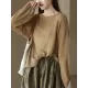 See-Through Solid Color Long Sleeves Loose Round-Neck Sweater Tops