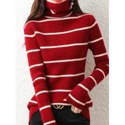 Urban Skinny Striped High-Neck Sweater Tops