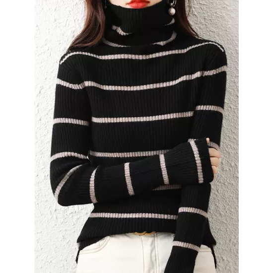 Urban Skinny Striped High-Neck Sweater Tops