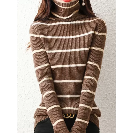 Urban Skinny Striped High-Neck Sweater Tops