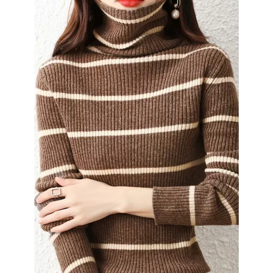 Urban Skinny Striped High-Neck Sweater Tops