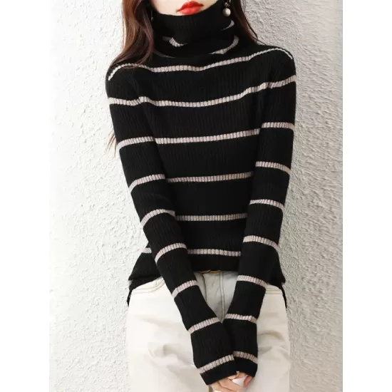 Urban Skinny Striped High-Neck Sweater Tops