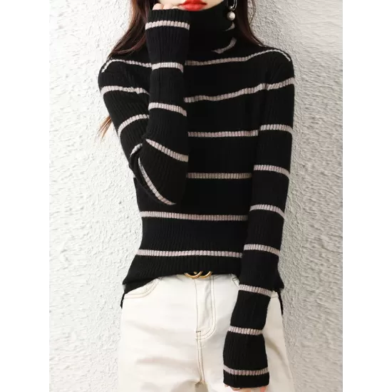 Urban Skinny Striped High-Neck Sweater Tops