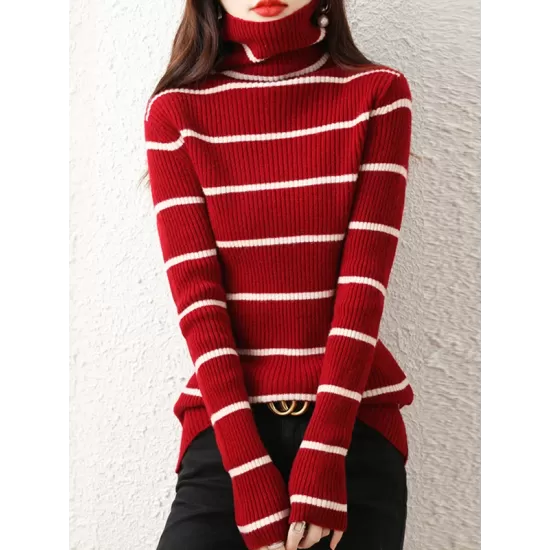 Urban Skinny Striped High-Neck Sweater Tops