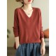 Solid Color Long Sleeves Loose V-Neck Sweater Tops