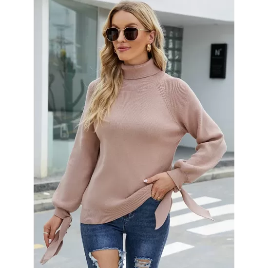 Loose Long Sleeves Solid Color High-Neck Sweater Tops