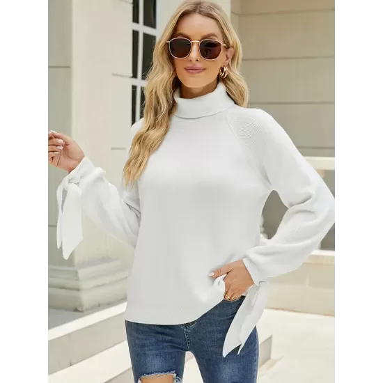 Loose Long Sleeves Solid Color High-Neck Sweater Tops