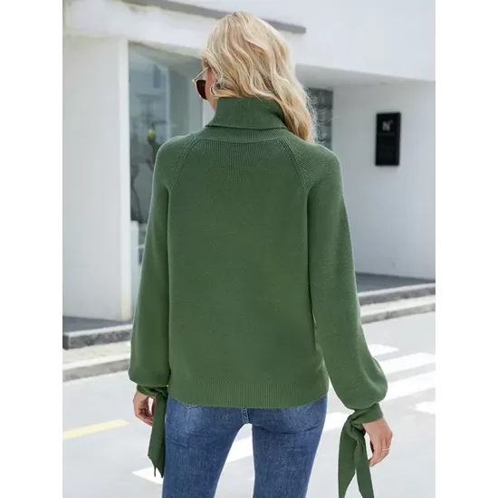 Loose Long Sleeves Solid Color High-Neck Sweater Tops