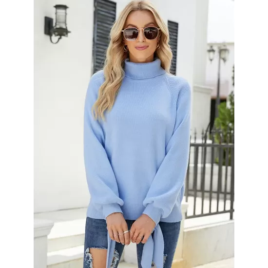 Loose Long Sleeves Solid Color High-Neck Sweater Tops