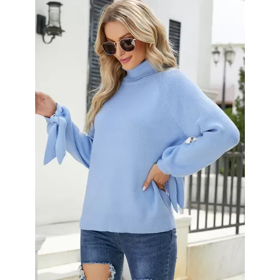 Loose Long Sleeves Solid Color High-Neck Sweater Tops