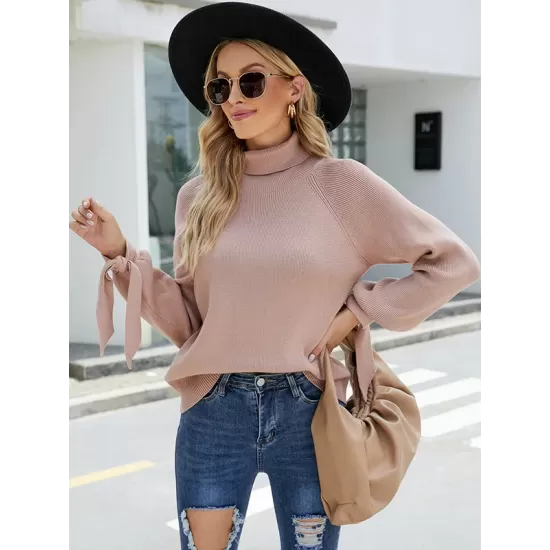 Loose Long Sleeves Solid Color High-Neck Sweater Tops