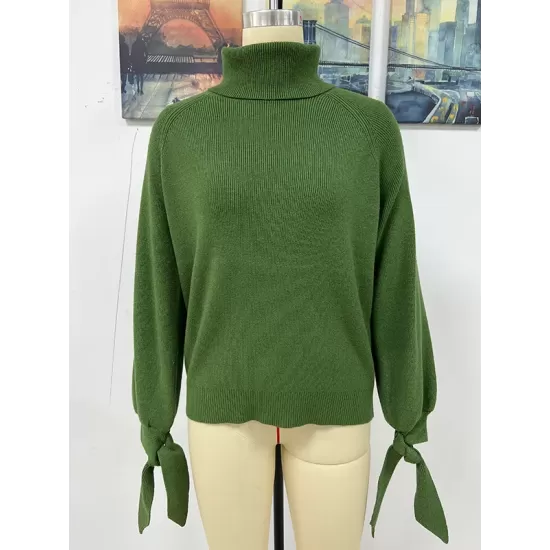 Loose Long Sleeves Solid Color High-Neck Sweater Tops