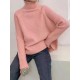 Casual Long Sleeves Loose Solid Color High-Neck Sweater Tops