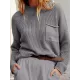 Pockets Solid Color Long Sleeves Loose Round-Neck Sweater Tops Pullovers Knitwear