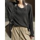 Solid Color Long Sleeves Loose V-Neck Sweater Tops Pullovers