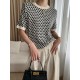 Houndstooth Half Sleeves Round-Neck Sweater Tops