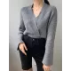 Asymmetric Solid Color Long Sleeves V-Neck Sweater Pullovers Knitwear