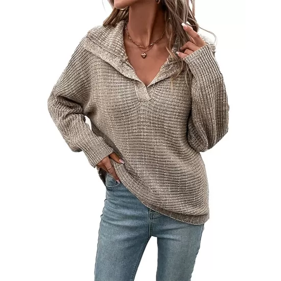 Casual Loose Long Sleeves Solid Color Lapel Collar Sweater Tops