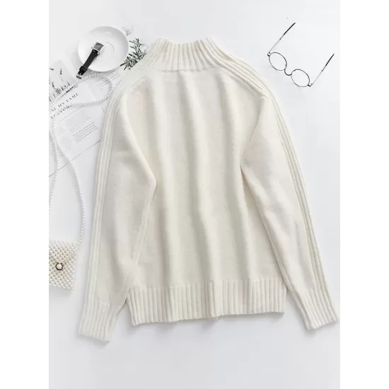 Stylish Long Sleeves Loose Solid Color High-Neck Sweater Tops