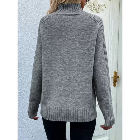 Stylish Long Sleeves Loose Solid Color High-Neck Sweater Tops