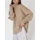 Casual Long Sleeves Loose Solid Color High-Neck Sweater Tops