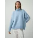 Casual Long Sleeves Loose Solid Color High-Neck Sweater Tops