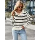 Casual Loose Striped Polo Sweater Top