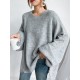 Stretch Mohair-Blend Balloon Sleeves Loose Solid Round-Neck Sweater Tops