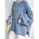 Stretch Mohair-Blend Balloon Sleeves Loose Solid Round-Neck Sweater Tops