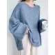 Stretch Mohair-Blend Balloon Sleeves Loose Solid Round-Neck Sweater Tops