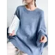 Stretch Mohair-Blend Balloon Sleeves Loose Solid Round-Neck Sweater Tops