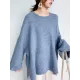 Stretch Mohair-Blend Balloon Sleeves Loose Solid Round-Neck Sweater Tops