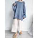 Stretch Mohair-Blend Balloon Sleeves Loose Solid Round-Neck Sweater Tops