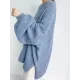 Stretch Mohair-Blend Balloon Sleeves Loose Solid Round-Neck Sweater Tops