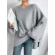 Stretch Mohair-Blend Balloon Sleeves Loose Solid Round-Neck Sweater Tops