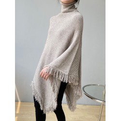 Casual Loose Tasseled Solid Color High-Neck Sweater Tops