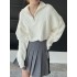 Simple Batwing Sleeves Long Sleeves Jacquard Solid Color Lapel Collar Sweater Tops