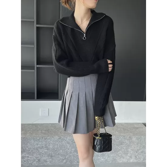 Simple Batwing Sleeves Long Sleeves Jacquard Solid Color Lapel Collar Sweater Tops