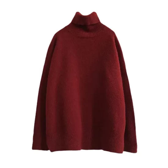 Casual Long Sleeves Loose Solid Color High-Neck Sweater Tops