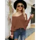 Loose Batwing Sleeves Twist Solid Color V-Neck Sweater Tops