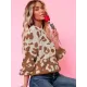 Urban Puff Sleeves Leopard Two-Tone Round-Neck Sweater Tops