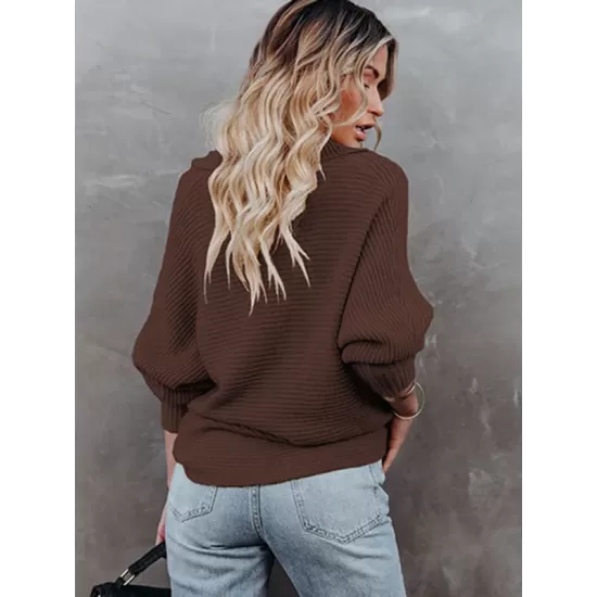 Long Sleeves Solid Color Lapel V-Neck Sweater Tops