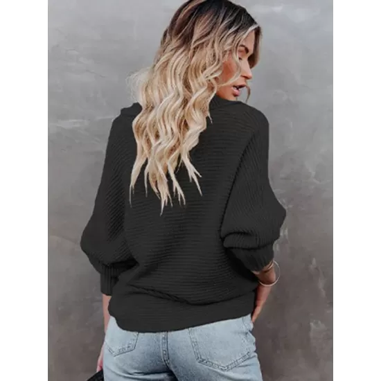 Long Sleeves Solid Color Lapel V-Neck Sweater Tops