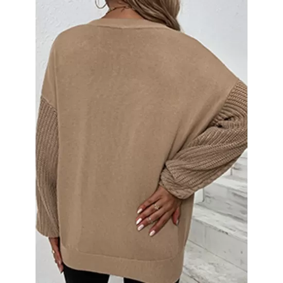 Knitted Twist Long Sleeves Solid Color Round-Neck Sweater Tops