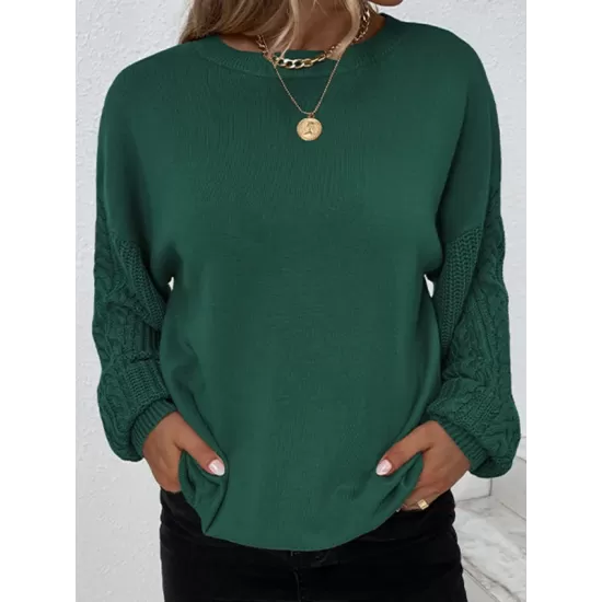 Knitted Twist Long Sleeves Solid Color Round-Neck Sweater Tops