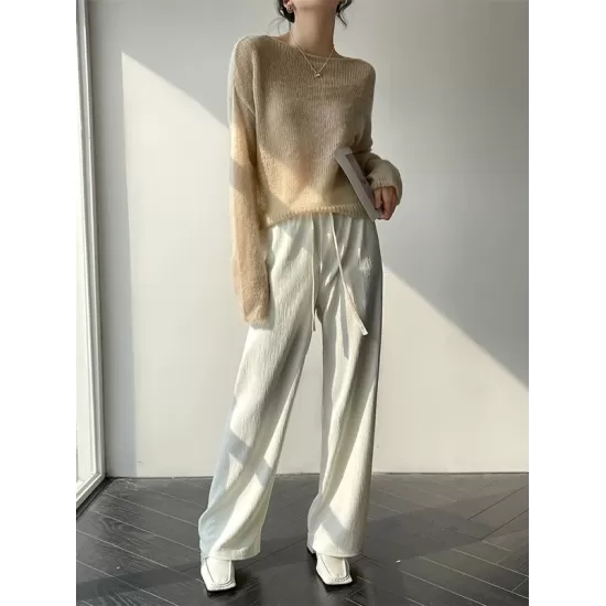 Gentle Mohair Knitted Loose Long Sleeves Solid Color Thin Sweater Tops